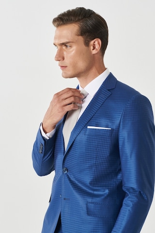 AC&Co / Altınyıldız Classics Eksta Slim Fit Dar Kesim Mono Yaka Kareli Mavi Takım Elbise Mavi-48-6N Mavi