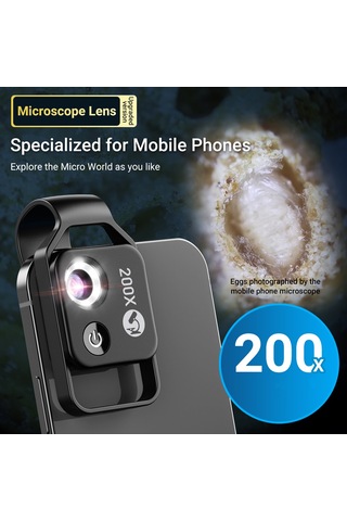 Youmex 200x Büyütme Mobil Mikroskop - 6 Led Işık & 2 Seviye Parlaklık Ayarlı - Usb Şarjlı Batarya - Çocuklar İçin Fen Denemeleri - Android/ios Uyumlu - Siyah