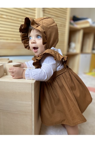Meri Baby %100 Pamuk Tarçın Rengi Siperli Bebek Şapkası Açık Kahverengi