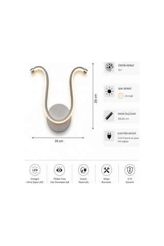 AvizeGO Vira Modern Led Duvar Apliği Günışığı Gri