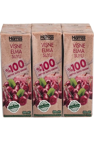 Vişne Elma Suyu %100 Meyve Suyu Oranı Şeker İlavesiz 36 Adet X 200 Ml 67402358