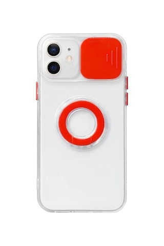 Ally iPhone Uyumlu 12 Mini 5.4inç Kılıf Sürgülü Kamera Lens Korumalı Yüzük Standlı Silikon Kılıf- 5775 Beyaz