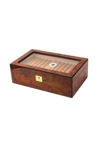 Lubinski Yeni Cedar Camlı Tepsili Puro Kutusu Humidor Kahve 60s Lb-031