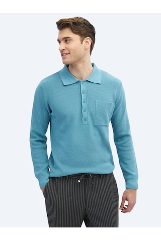 Koyu Mint Polo Yaka Selanik Pamuk Karışımlı Triko Koyu Mint Yeşili