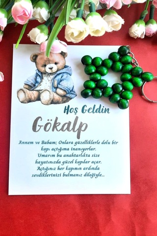 30 Adet Ayıcıklı Ahşap Yıldız Anahtarlık - Bebek Mevlid Hediyesi