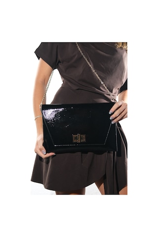 Maorı Siyah Kırışık Rugan Kadın Clutch Çanta