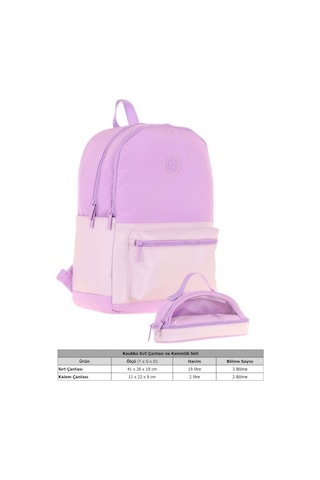 Kaukko Cube Okul Çantası Ve İki Bölmeli Kalemlik Seti - Kız Çocuk - Mor - K1821+k2732 Mor