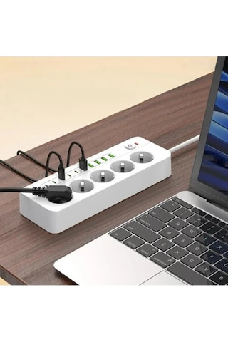 3500w Akım Korumalı 5 Li Grup Priz: 5x Usb + 5x Type-c Çıkışlı 2 Metre 2 M