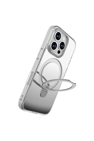 Apple Uyumlu iPhone 16 Pro Max Magsafe Kılıf Raptic Air Stand Serisi Aynalı Arka Yüzey Standlı Kapak Gri