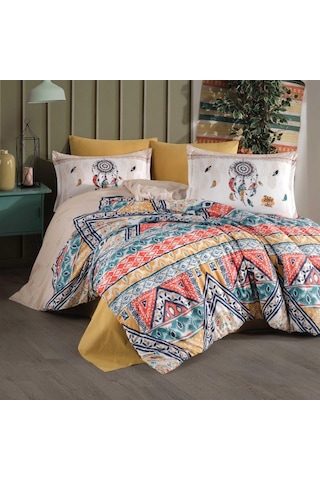 Clasy Ranforce Nevresim Takımı Çift Kişilik Boho V1 Bej