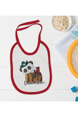 BK Kids Kişiye Özel Sevimli Korsan Tasarımlı Kırmızı Mama Önlüğü Kırmızı