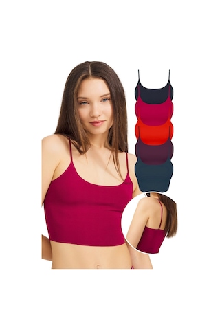 Cottonhill Ayarlanabilir İnce Askılı Lazer Kesim Crop Büstiyer 5'li Paket-2 Renkli-4 Çok Renkli
