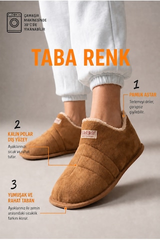Stwenn Unisex Şık Kışlık Ev Terliği İçi Peluş Sıcak Tutan Kapalı Panduf Yumuşak Tabanlı Hafif Rahat Ev Botu Taba