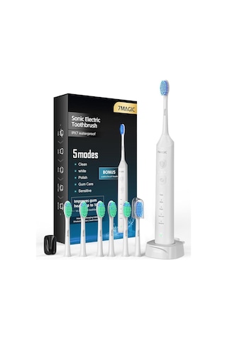 7magıc Knight Blue Sessiz Sonic Elektrikli Diş Fırçası 5 Modlu 40000 Vpm 90 Gün Şarjlı Beyaz