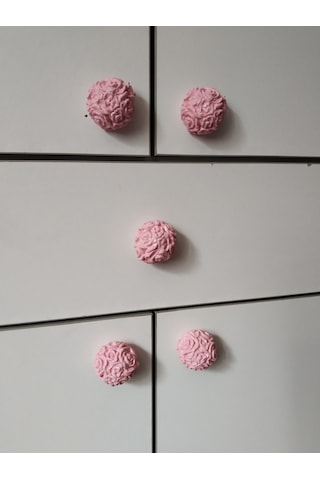 Dafniart 6 Lı Pembe Gül Topu Şeklinde Çekmece Dolap Kulpu, 4-5 Cm, Açık Pembe