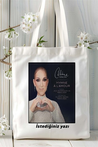 Art Hediye Celine Dion Baskılı Bez Çanta Omuz Çantası Kişiye Özel Desen 1 Çok Renkli