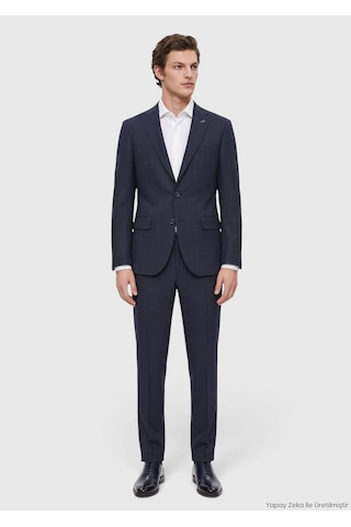 Ramsey Lacivert Kareli Modern Fit Yün Karışımlı Takım Elbise