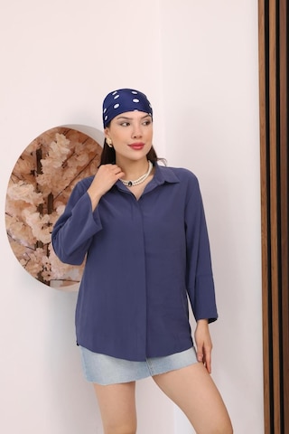Kadın Slim Fit Dar Kesim Vücuda Oturan Uzun Kollu Lacivert Gömlek