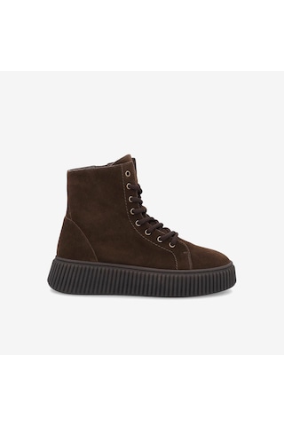 Cacao Dark Brown Bot Kadın 40c6 Frau Waxy Laced Bootıe Wıth Platform Acı Kahverengi