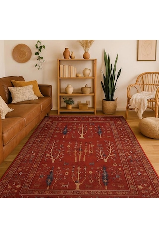 Blghome Otantik Desen Tasarım Modern Halı Dekoratif Kilim Kırmızı