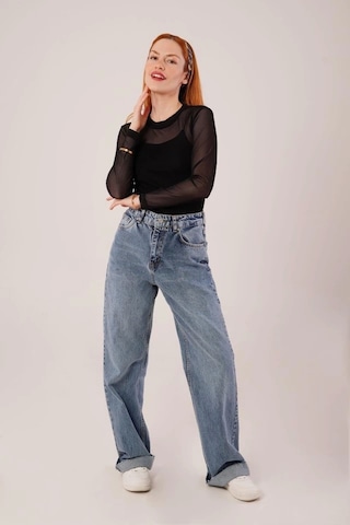 Transparan Siyah Tül Basic Bluz Siyah