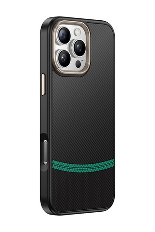 Apple Uyumlu iPhone 16 Pro Max Kılıf M-safe Şarj Özellikli Karbon Fiber Görünümlü Zore Antina Kapak Siyah - Yeşil