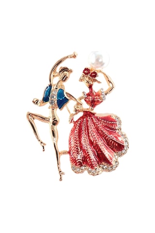 Aşkın Dansı Temalı Gold Renkli Kristal Taşlı Broş Romantik Dans Eden Çift Kadın Yaka İğnesi. Çok renkli