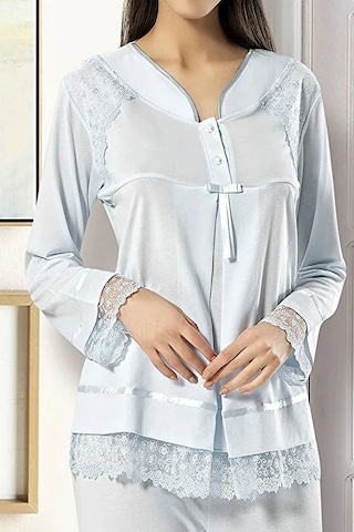 Xses 2180 Kadın Uzun Kolu Hamile Lohusa Pijama Takımı-mavi