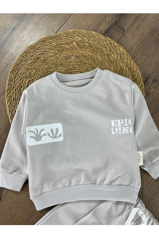 Dino Baskılı Relaxed Eşofman Takımı Gri