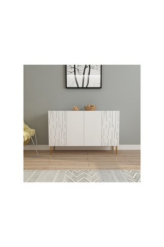 Alben 120 Cm Konsol, Tv Ünitesi, Çok Amaçlı Dolap Beyaz-altın Beyaz-altın