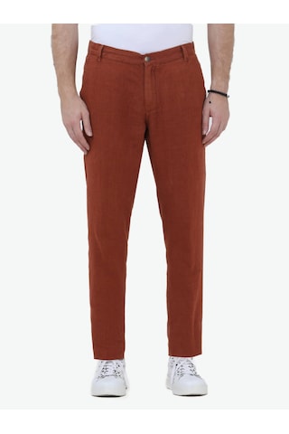 Kiremit Dokuma Casual %100 Keten Pantolon Kiremit