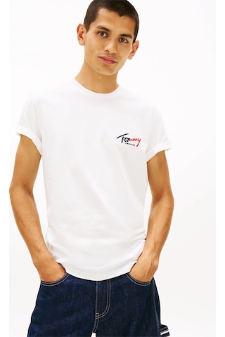 Tommy Hilfiger Tjm Dar Kesim Göğüs İmzalı Kısa Kollu Erkek Beyaz T-shirt Dm0dm22538ybl Beyaz