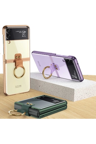 Samsung Galaxy Uyumlu Z Flip 3 Kilif Zore Yüzüklü Kipta Kapak-Renksiz 529910621