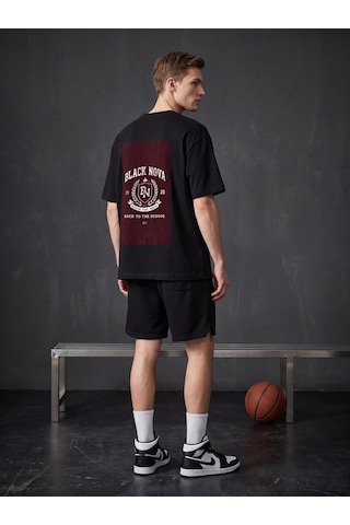 Black Nova Oversize Baskılı Unisex Tişört Crest Club Black Siyah