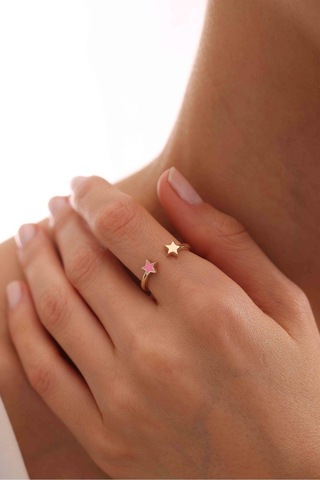 Pembe Mineli Yıldız Model Star Yüzük Gianfranco