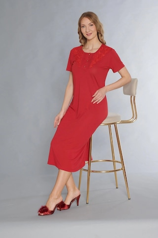 Klasik Dantel Detaylı Kısa Kollu Şık Zarif Gecelik Flz 38-31 Kırmızı