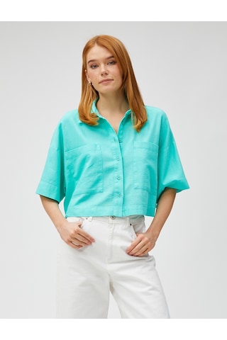 Koton Crop Oversize Gömlek Keten Karışımlı Cepli Mınt 3sak60017pw 3SAK60017PWMNT Mint Yeşili