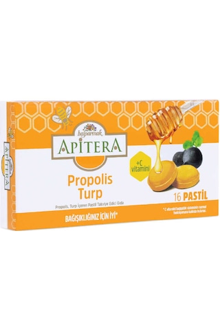 Apitera Doğal Bal, Turp, Kurkumin, C Vitamini Ve Propolis İçeren Takviye Edici 16 Lı Boğaz Pastili