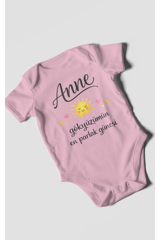 Morivokids Anne, Gökyüzümün En Parlak Güneşi Kısa Kollu Bebek Body Koyu Pembe