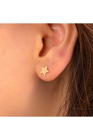 Altın Küpe - 14 Ayar Altın Minimal Yıldız Figürlü Küpe Sarı