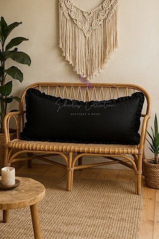 Fırfırlı Vintage Buldan Siyah Renk Iskandinav Uzun 40x100 Kırlent Yastık İçi Dolgulu Siyah