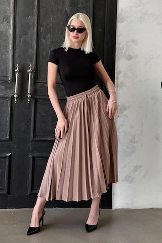 Madmext Camel Pileli Midi Boy Kadın Etek Mg2393