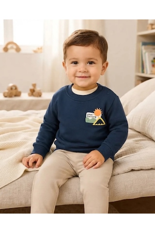 Tuffy Lacivert Erkek Bebek İndigo Sweatshirt Morning Temalı Yumuşak Triko Üst I Ndigo