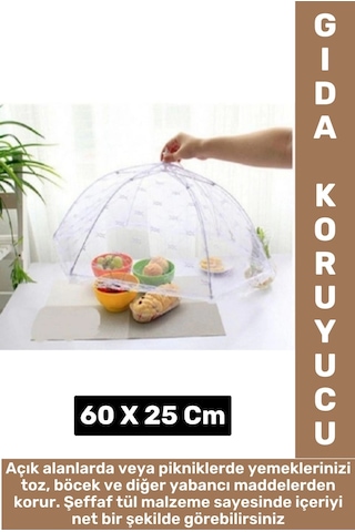 Kamp Piknik Outdoor Rüzgar Toz Sinek Böcek Koruyucu Katlanabilir Pratik Tül Yemek Koruma Şemsiyesi Çok Renkli