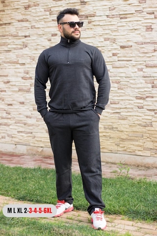 Antrasit Battal Büyük - Normal Beden Yarım Fermuarlı Erkek Eşofman Takımı 21eestyakt Antrasit