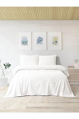 Merinos Modern Line Twist 3 Parça Çift Kişilik Battaniye Seti - E Ekru