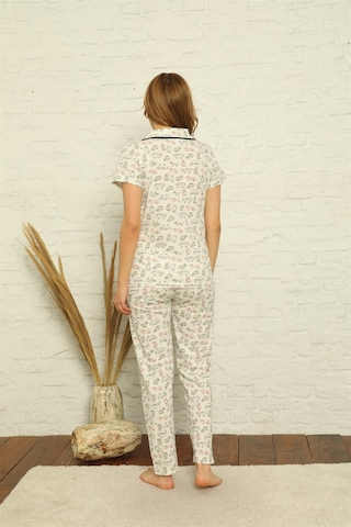 Akbeniz Kadın %100 Pamuk Önden Düğmeli Kısa Kol Pijama Takım 2842 - XL Ekru