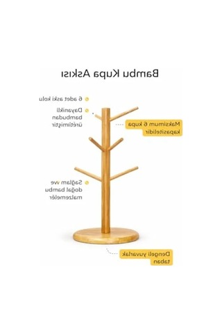 6'lı Seramik Kupa Seti Ve Bambu Kupa Askılığı Acı Kahve