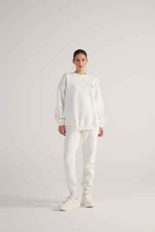 Holly Lolly 3 İplik Şardonlu Uzun Kol Bisiklet Yaka Fine Sweatshirt Ekru