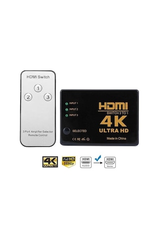 4K Ultra Hd Ir Alıcılı Kumandalı Hdmi Çoklayıcı 3 In 1 Switch